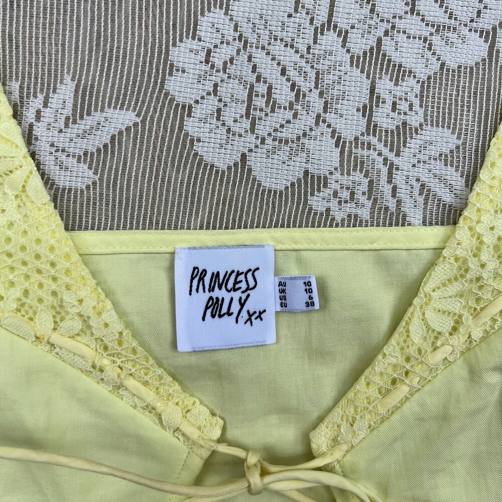 Princess Polly Butter Yellow Lace Tie Front Top – Size US 6 - Picture 2 of 3